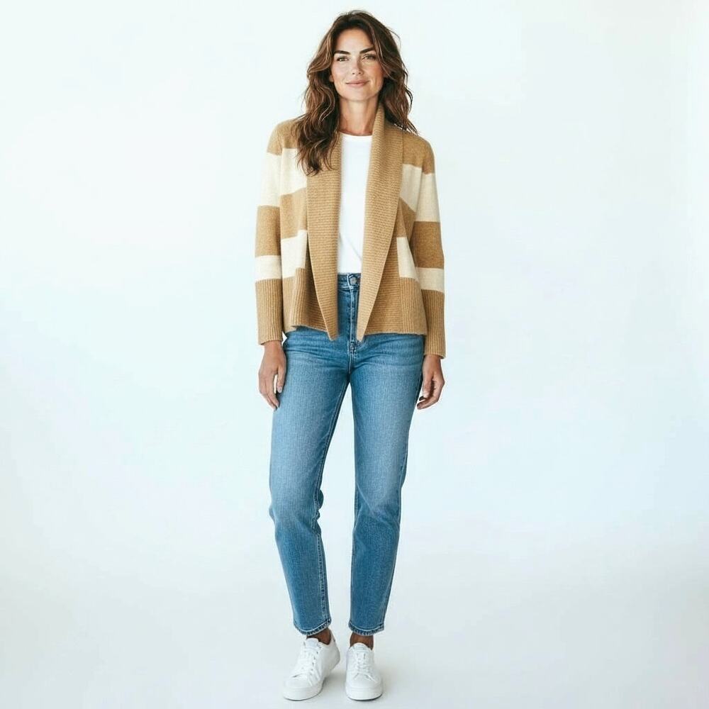 SAKS FIFTH AVE 100% Cashmere Open Front Cardigan Sweater M  Old Money Twee Lux